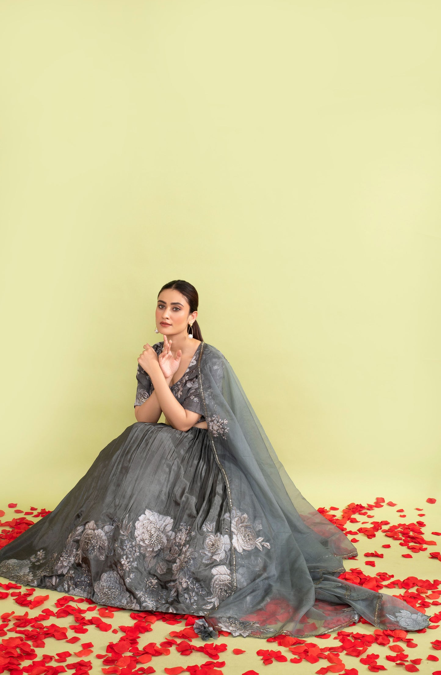 Elegant Grey Russian Silk Saree with Patchwork and Tikki-Katdana Highlights