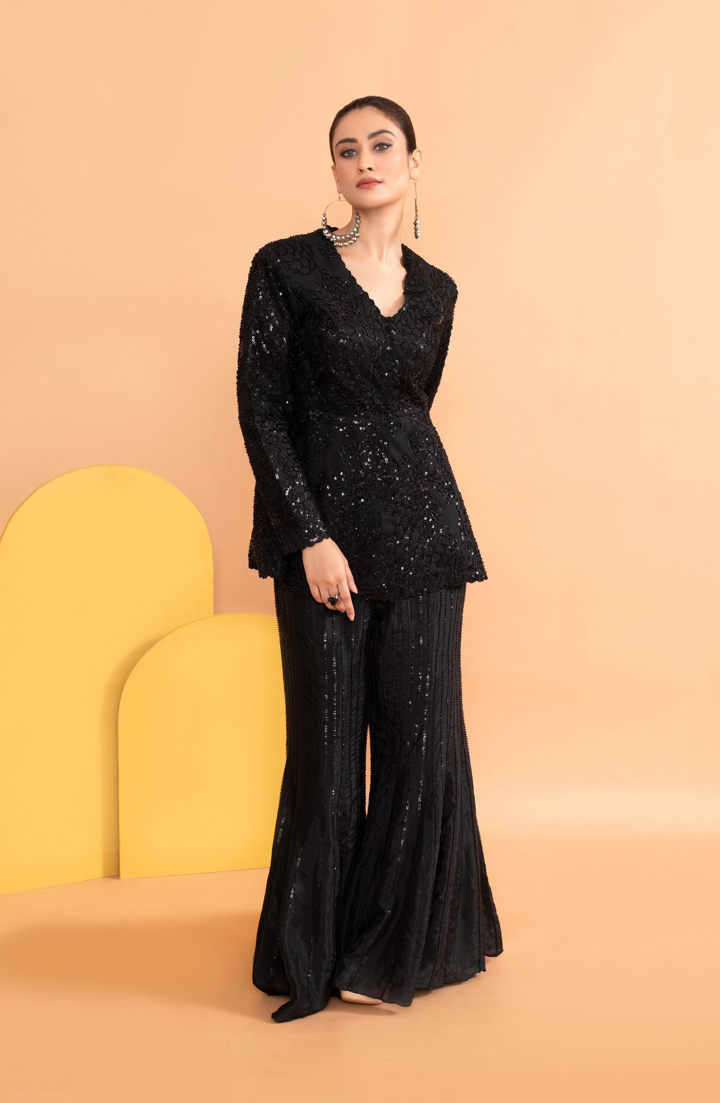 Elegant Black Upada Silk Saree with Tikki and Chid Work