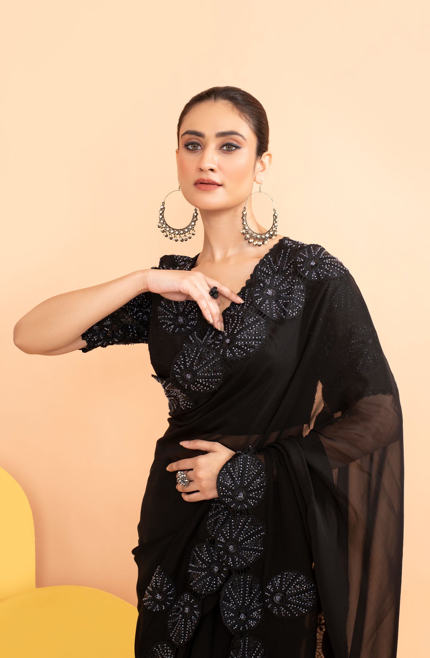 Black Organza Saree with Katdana and Chid Work & Crochet Blouse